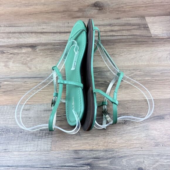 L.L.Bean T strap simple classic flat sandal kelly green womens size 7M L… - Picture 2 of 5